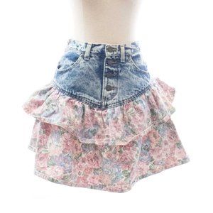 Zena Size 10 Multicolor Denim Floral Midi Skirt